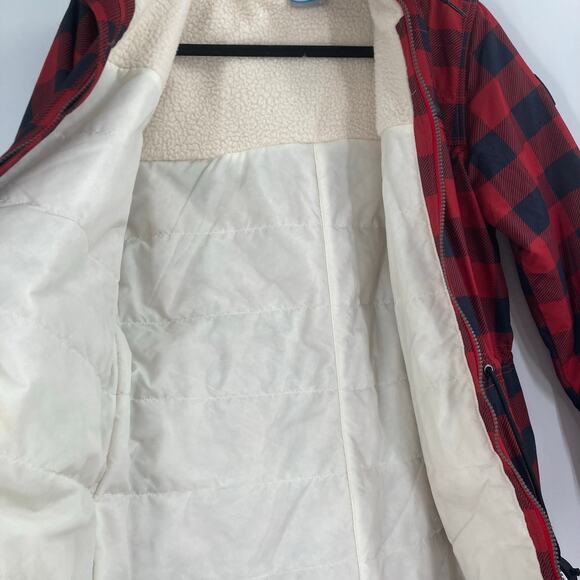 COLUMBIA Chatfield Hill Jacket Women Small Red Black Buffalo Plaid Sherpa Lined - Picture 13 of 16